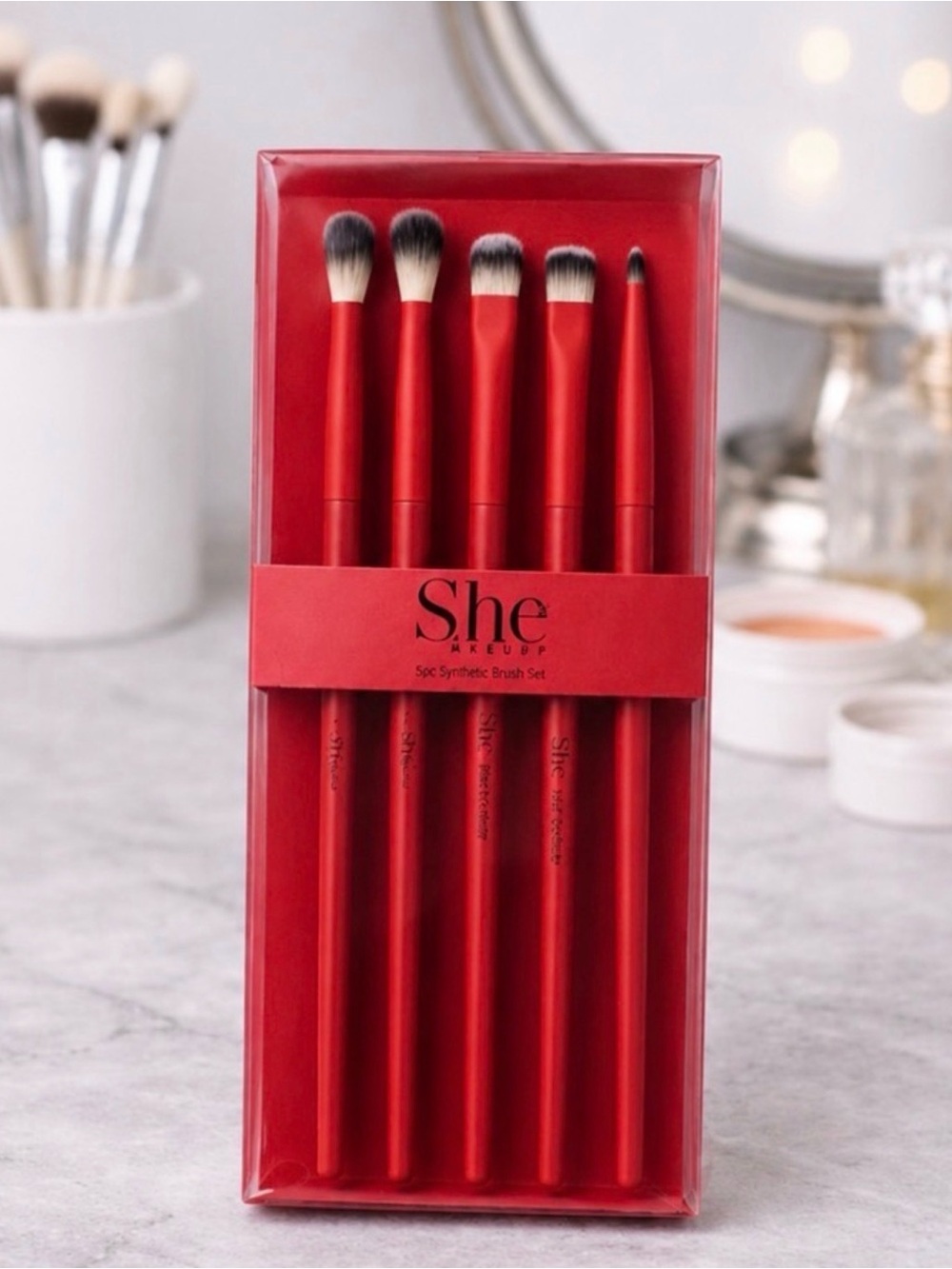 She Makeup 5pc Red Synthetic Brush Set